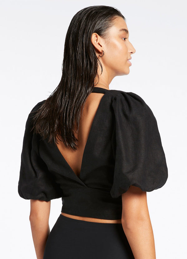 Seafolly Jetset Puff Sleeve Top - Black