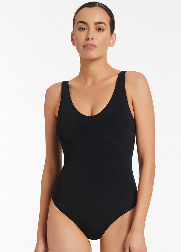 Seafolly Jetset Scoop Back Plunge One Piece - Black