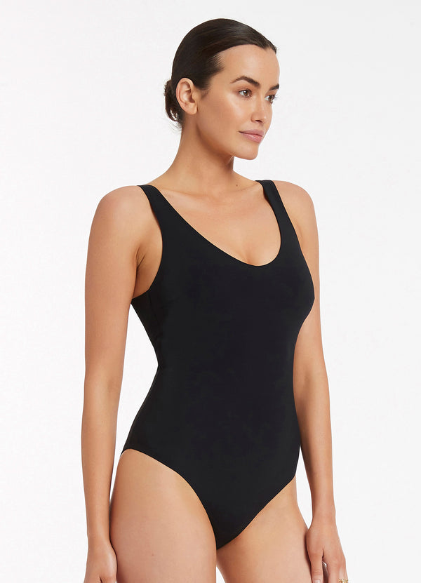 Seafolly Jetset Scoop Back Plunge One Piece - Black