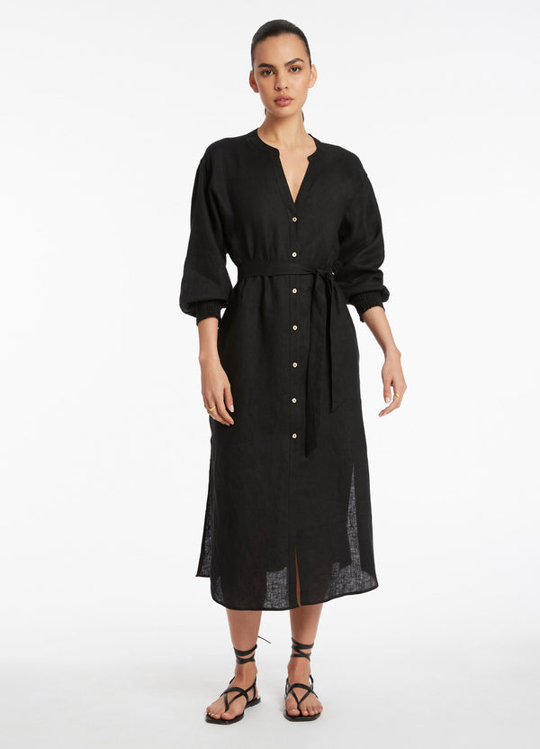 Seafolly Jetset Shirred Cuff Shirt Dress - Black