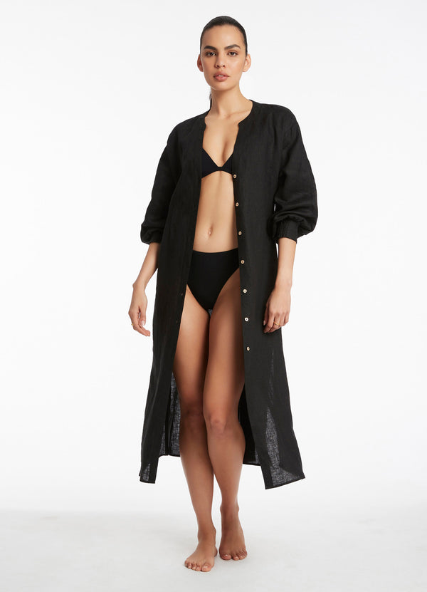 Seafolly Jetset Shirred Cuff Shirt Dress - Black