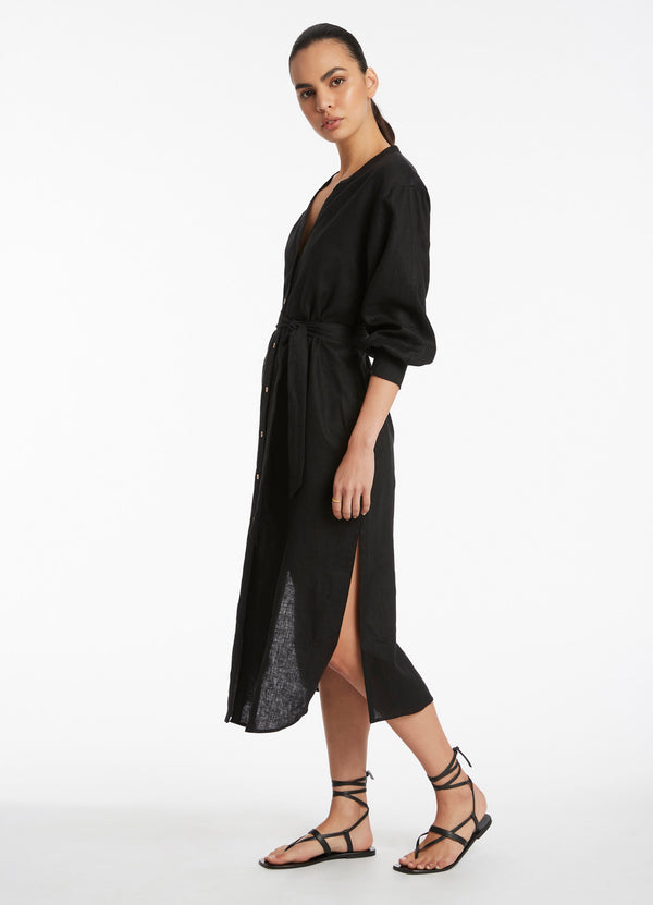 Seafolly Jetset Shirred Cuff Shirt Dress - Black