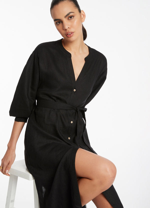 seafolly Jetset Shirred Cuff Shirt Dress - Black