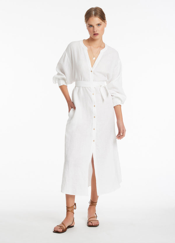 Seafolly Jetset Shirred Cuff Shirt Dress - White