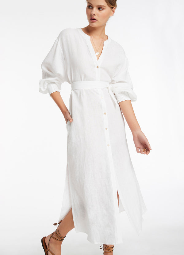 seafolly Jetset Shirred Cuff Shirt Dress - White