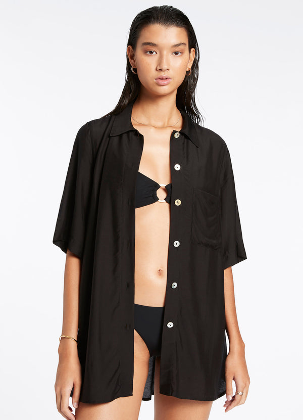 Seafolly Jetset Short Sleeve Shirt - Black