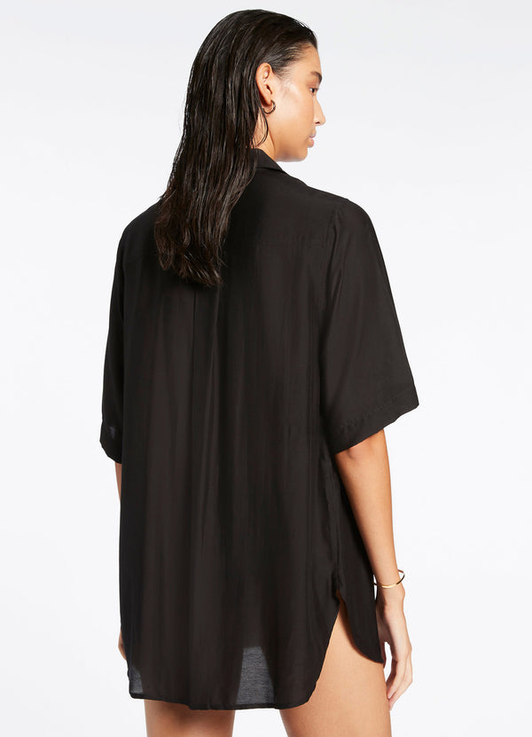 Seafolly Jetset Short Sleeve Shirt - Black