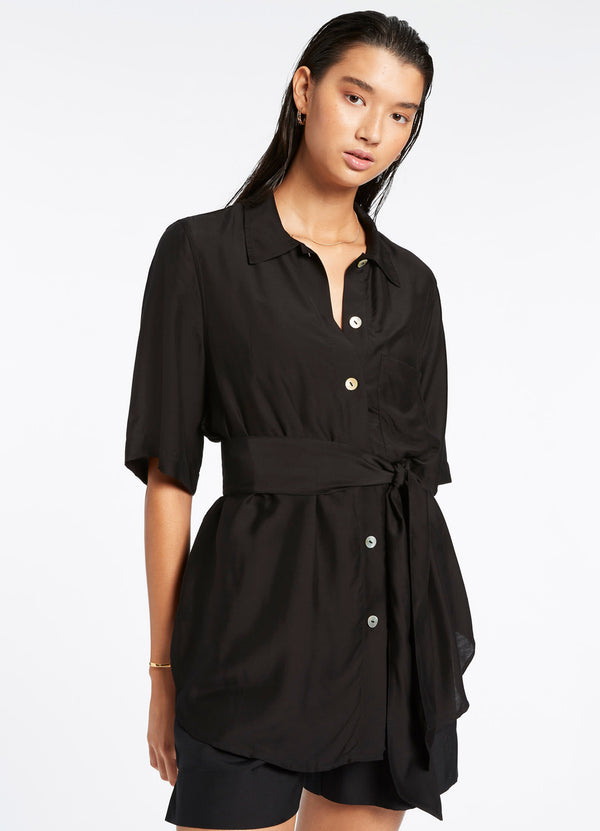 seafolly Jetset Short Sleeve Shirt - Black