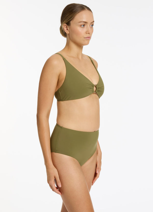 Seafolly Jetset Trim C-D Triangle Bikini Top - Moss