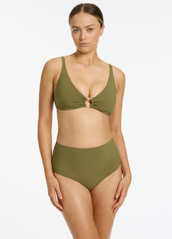 seafolly Jetset Trim C-D Triangle Bikini Top - Moss