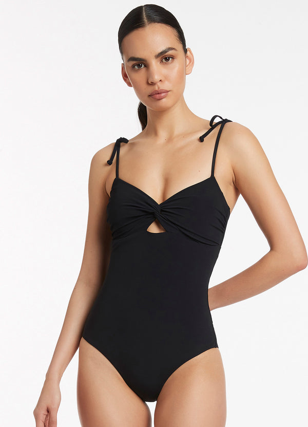 Seafolly Jetset Twist Front One Piece - Black