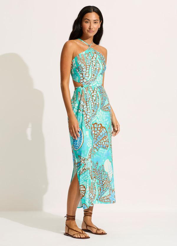 Seafolly La Mer Cut Out Maxi Dress - Aquatic Blue