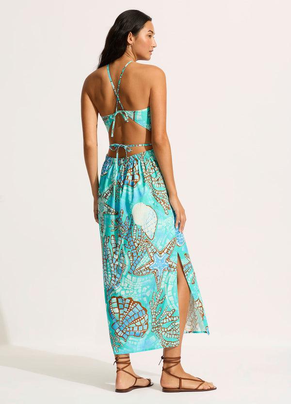 Seafolly La Mer Cut Out Maxi Dress - Aquatic Blue