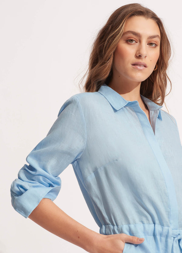 Seafolly Linen Playsuit - Powder Blue