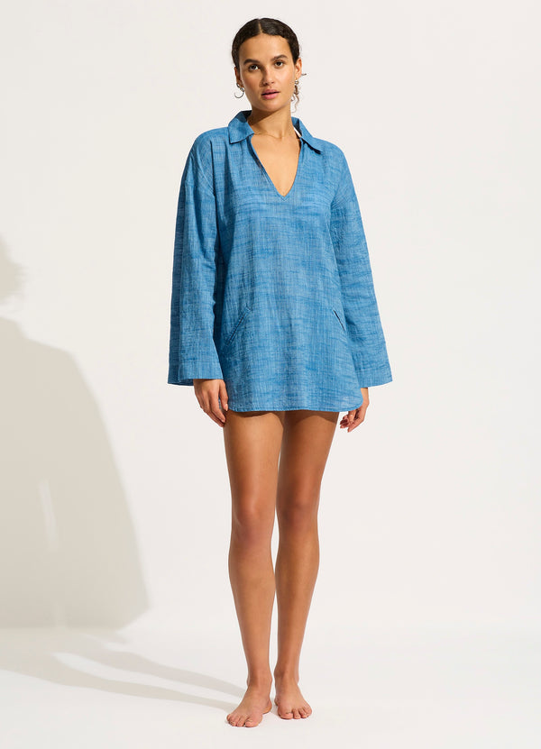 Seafolly Longline Beach Shirt - Chambray