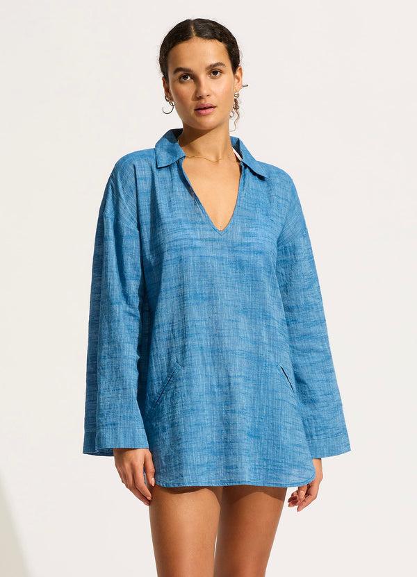 Seafolly Longline Beach Shirt - Chambray
