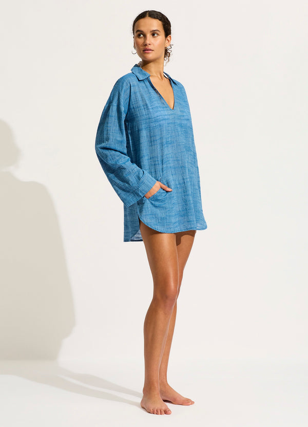 Seafolly Longline Beach Shirt - Chambray