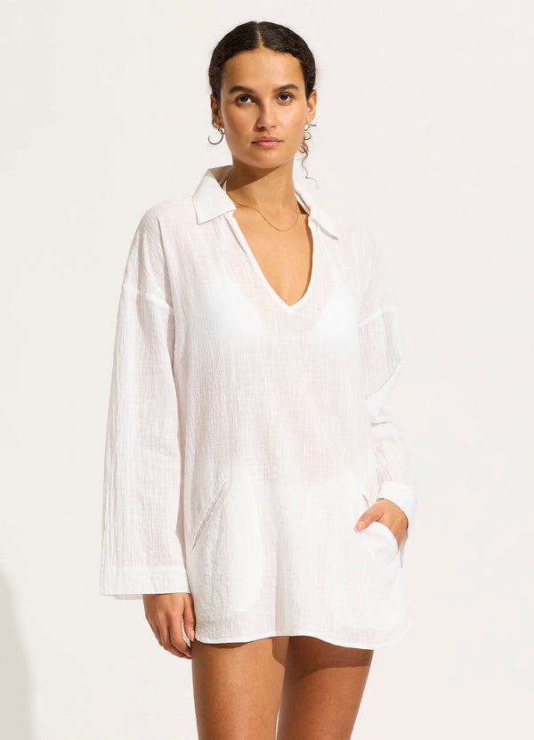Seafolly Longline Beach Shirt - White