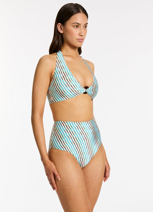 Seafolly Lotus Halter Tie Bikini Top - Teal