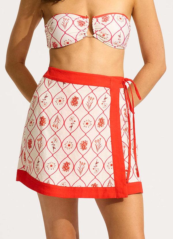 Seafolly Marbella Mini Wrap Skirt - Flame