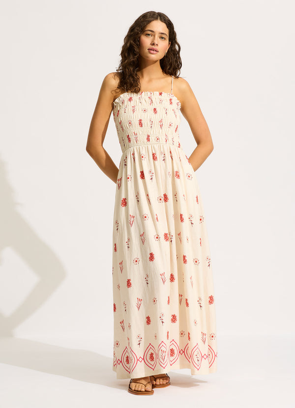 seafolly Marbella Shirred Maxi Dress - Flame
