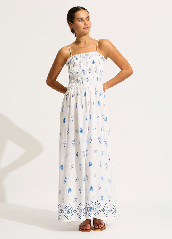 seafolly Marbella Shirred Maxi Dress - White