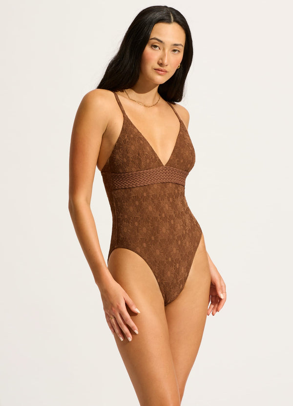 Seafolly Marloe V Neck One Piece - Tiramisu