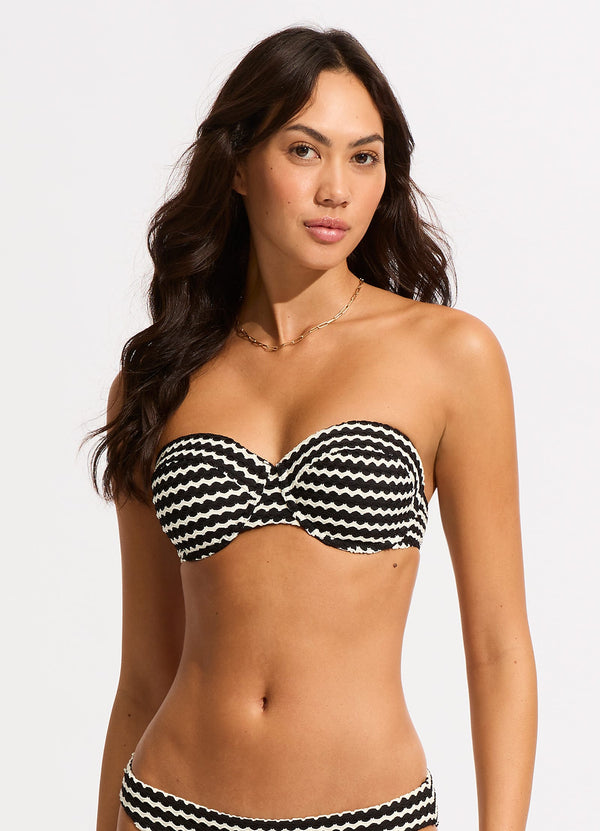 Seafolly Mesh Effect Bustier Bikini Top - Black