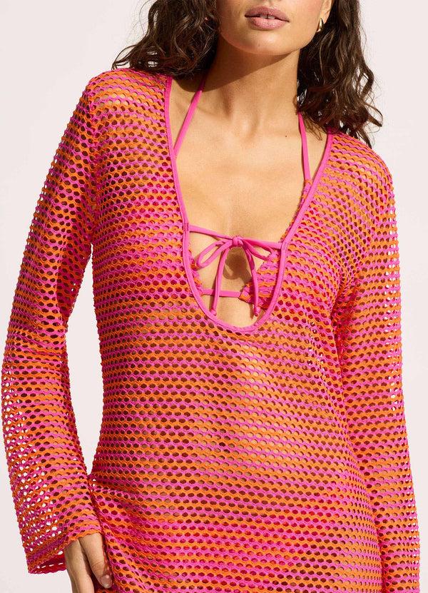 Seafolly Mesh Effect Cover Up - Hot Pink