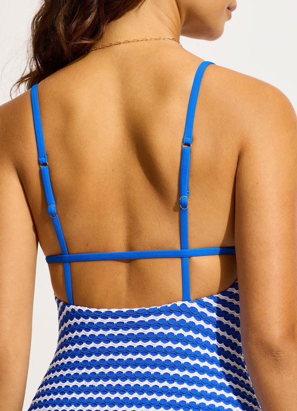 Seafolly Mesh Effect V Neck One Piece - Azure