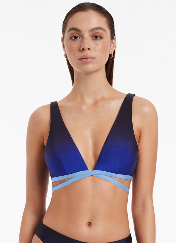 Seafolly Oia Sunset Wrap Tie Plunge Top - Ocean