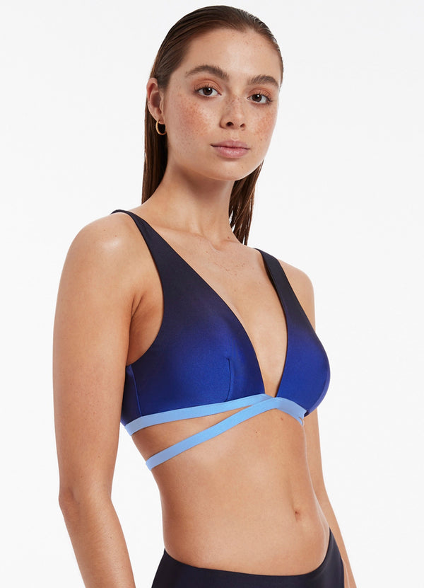 Seafolly Oia Sunset Wrap Tie Plunge Top - Ocean