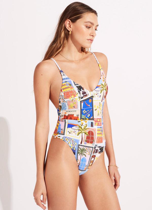 Seafolly On Vacation V Neck One Piece - Azure