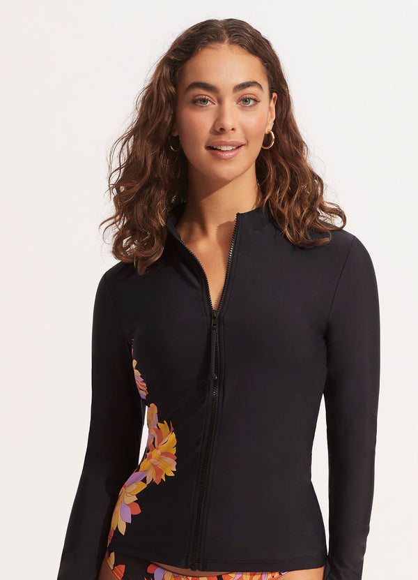 Seafolly Palm Springs Long Sleeve Sunvest - Black