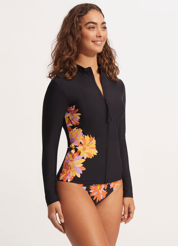 Seafolly Palm Springs Long Sleeve Sunvest - Black