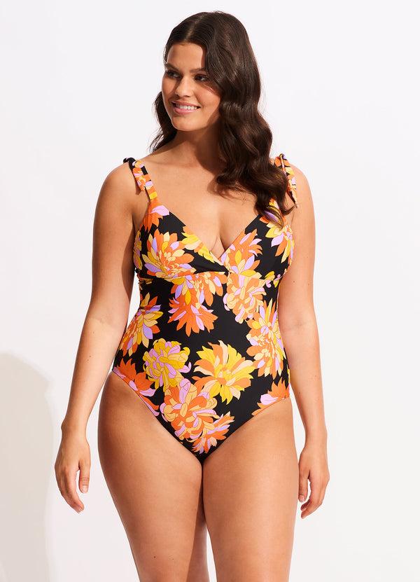 seafolly Palm Springs Wrap Front One Piece - Black