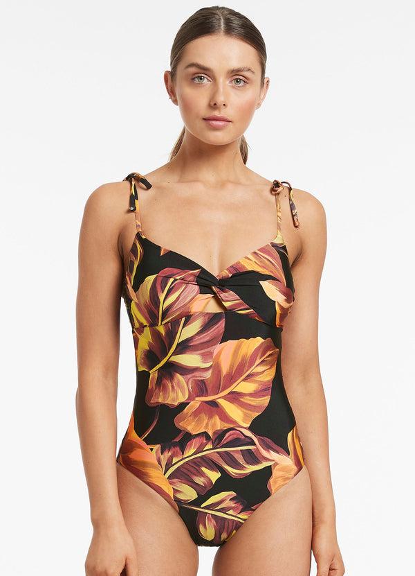 Seafolly Palmas Twist Tank One Piece - Black