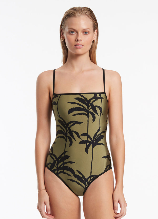Seafolly Palme Minimal Tank One Piece - Olive