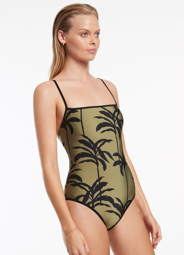 Seafolly Palme Minimal Tank One Piece - Olive
