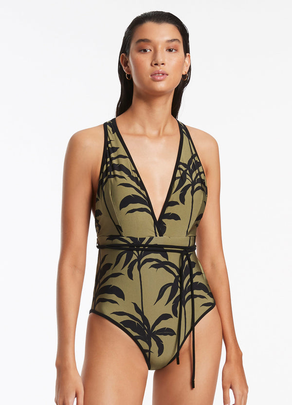 Seafolly Palme Plunge One Piece - Olive