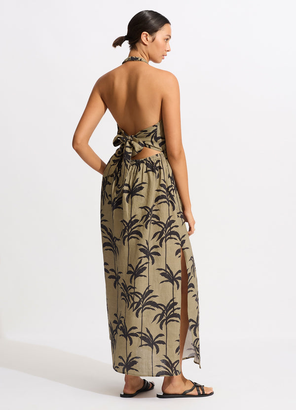 Seafolly Palme Tie Back Maxi Dress - Olive