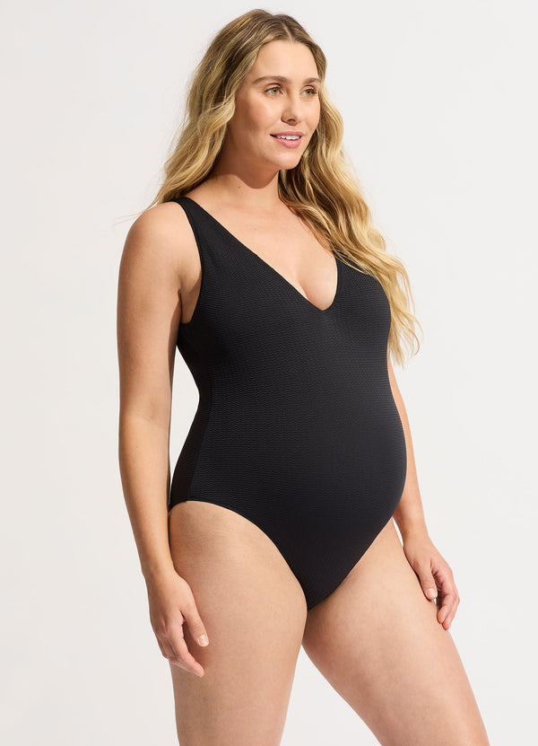 Seafolly Sea Dive Deep V Neck One Piece - Black