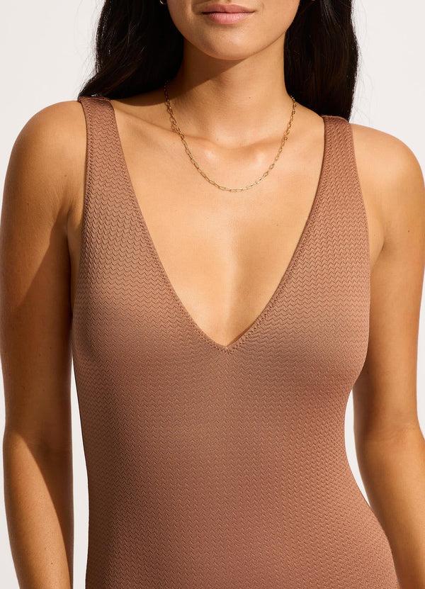 Seafolly Sea Dive Deep V Neck One Piece - Bronze