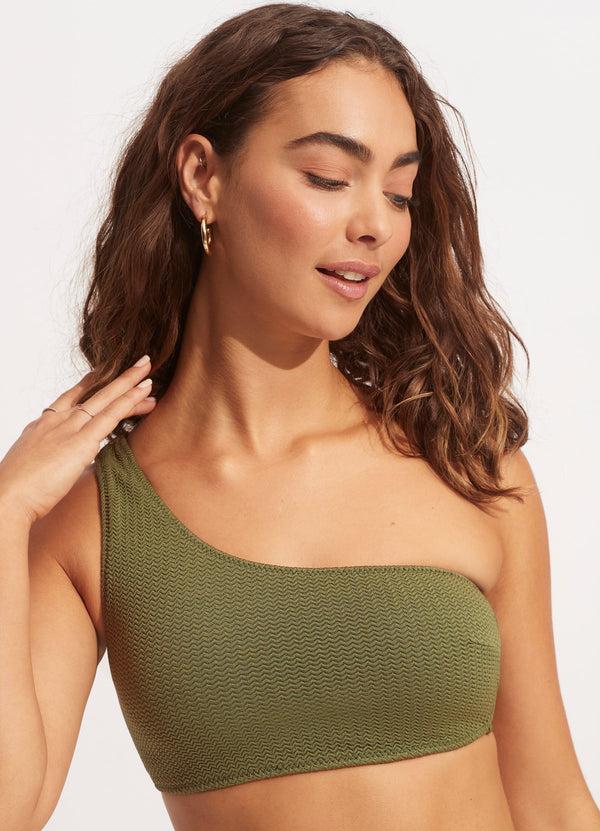 Seafolly Sea Dive One Shoulder Top - Khaki