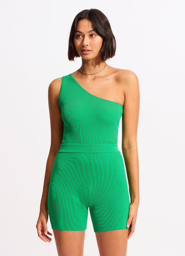 Seafolly Sea Skin Rib One Shoulder Top - Green