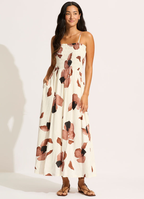 seafolly Secret Garden Shirred Maxi Dress - Black