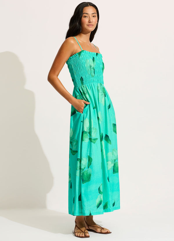 Seafolly Secret Garden Shirred Maxi Dress - Jade