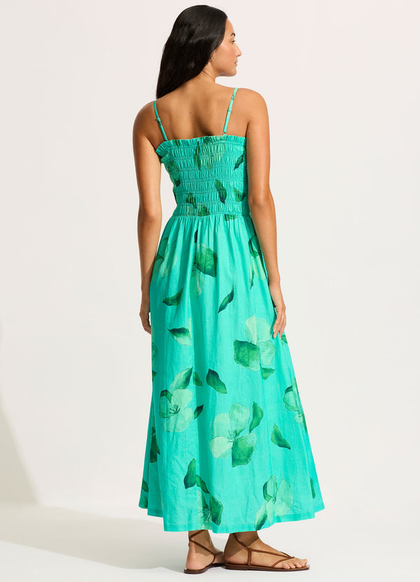 Seafolly Secret Garden Shirred Maxi Dress - Jade