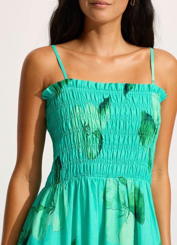 Seafolly Secret Garden Shirred Maxi Dress - Jade