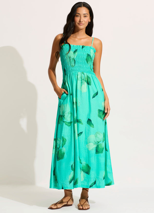 seafolly Secret Garden Shirred Maxi Dress - Jade